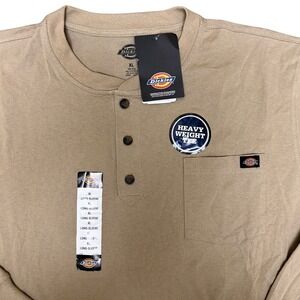Dickies Heavyweight‎ Henley Tee Shirt Mens XL Tan Beige New Long Sleeve